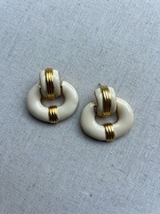 VINTAGE Erwin Pearl PEP White Enamel & Gold Tone Earrings