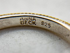$250 Signed ANNA BECK 14k Yellow Gold Sterling Silver Black Onyx Ring