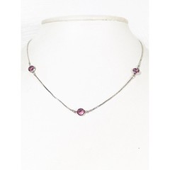 Vintage Medici Purple Glass Station Necklace Silver Tone Bezel Set 16″