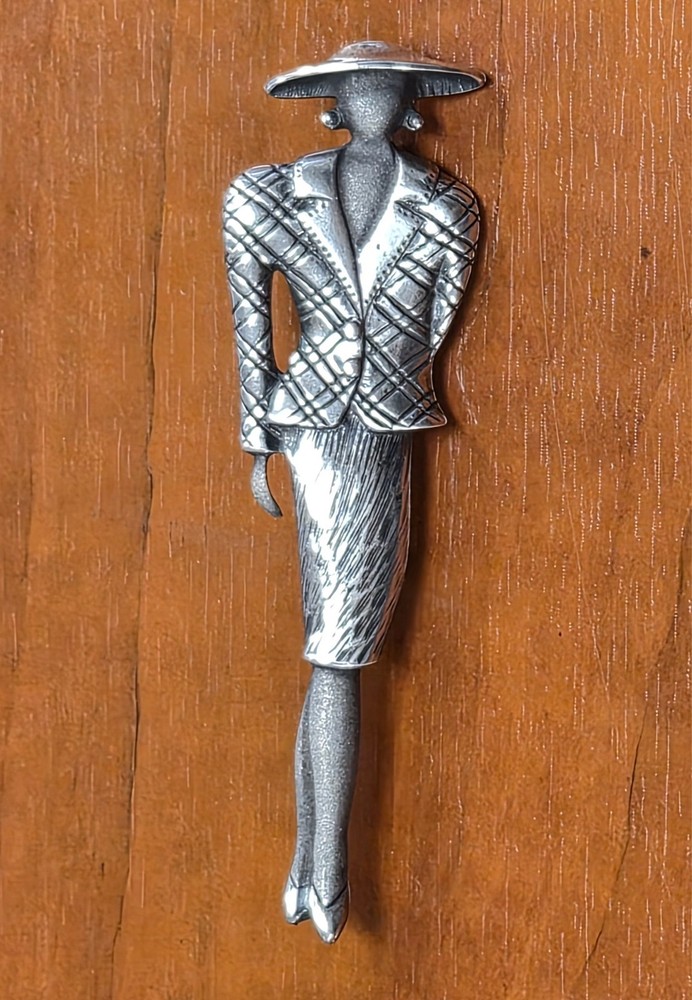 Vintage 925 Sterling Silver Art Deco Glam Fashion Lady Woman Pin / Brooch