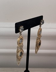 Vintage Celebrity Bezel Smokey Gray Crystal Stone Gold Chain Drop Earrings