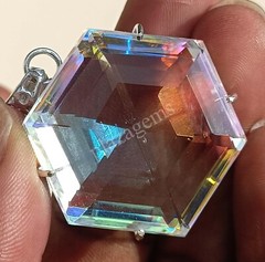 110 CT Hexagon Mystic Topaz 925 Sterling Silver Bi Color Pendant Gems 5MRK