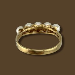Classic Vintage 14K Yellow Gold Five Stone Pearl Ring 4.4mm Size 6.25