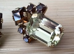 Vtg Earrings 1950s Era Amber Color & Light Green Rhinestones Beauties