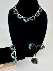 Vintage Taxco TS-108 925 Silver Malachite Onyx Necklace Bracelet Earrings