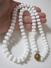 Vintage White Milk Glass Necklace Molded Cloud Bubble Beads Slide Clasp