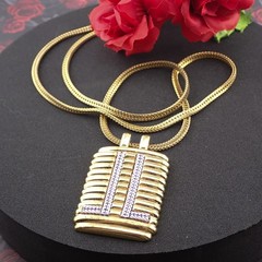 VTG Lanvin Paris 1970’s Modern Double L Logo Gold Silver Tone Pendant Necklace