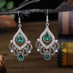 Art Deco Style Lab-Created Emerald & Diamond Wedding 14k White Gold FN Earrings