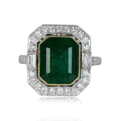 4.00Ct Art Deco Style Lab-Created Emerald Handcrafted Halo Solid 925 Silver Ring