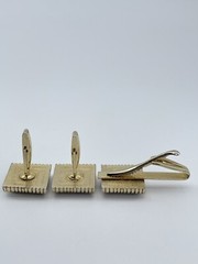 Cufflinks and Tie Clip Set concave glass rectangle gold tone