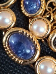 Spectacular Vintage Monet Adjust. Choker Peal Faux Black Jade Tanzanite Saphire