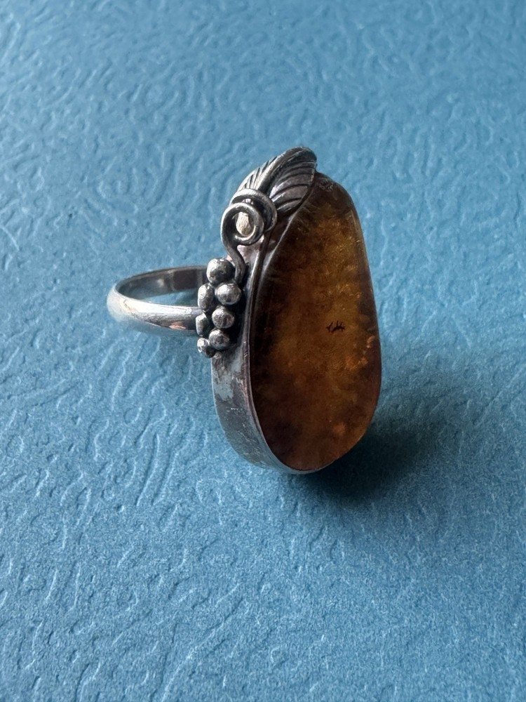 Vintage Latvia Baltic Amber .925 Sterling Silver Ring Size 7.75”