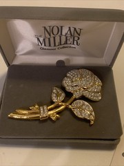 Vtg Nolan Miller Large 4″ Pave`Crystal Rose Pin Brooch 4″ W/ Box & COA NEW