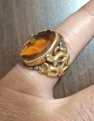 Victorian Ring Brass 1800s Citrine Huge Romantic Era Snake Callalilly Size 6