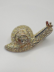 Vintage 1980s Signed ROMAN AUSTRIAN CRYSTALS Silver Tone Snail Brooch Pin
