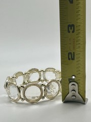 Vintage Silver Tone Large Clear Lucite Faceted Beads Stretch Cuff Bracelet 3”