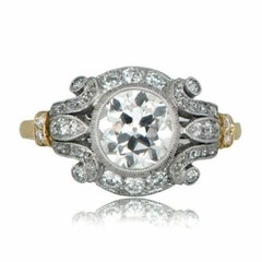 Lab Created Diamond Art Deco Style Round Cut Engagement 14K Yellow Gold FN Ring