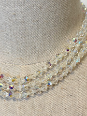 3 Strand AB Round & Diamond Shape Choker Necklace & Clip Earrings Vintage