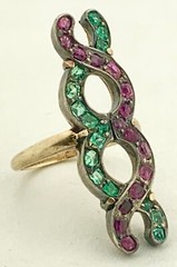 Victorian 14K & Sterling Emerald and Ruby DNA Ring