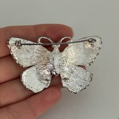 Vintage Blue Green Yellow Enamel Butterfly Silver Tone Rhinestone Brooch Pin