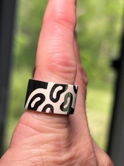 Designer white enamel band ring size 6 3/4 925 Sterling silver wide & chunky