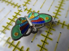 Vintage signed STERLING Colorful Guilloche Enamel BUTTERFLY Pendant or Charm