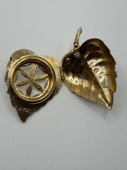 VINTAGE AVON PERFUME LOCKET BROOCH GOLD TONE LEAF