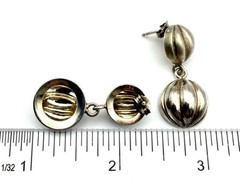 Vintage Italy 925 Sterling Silver Orb Bracelet Earrings Set Ribbed Modernist 30g