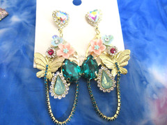 Stunning Crystal Gems Multi-Color Golden Wing Butterfly Statement Earrings NEW