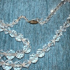 Hand Strung Glass/ Crystal? Faceted Beads White / Clear Graduated Necklace