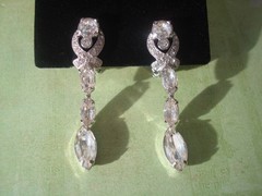 Vtg. EISENBERG BRACELET&TWO PAIRS EARRINGS CLEAR RHINESTONES ALL SIGNED,LOT/SET