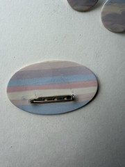 Vintage Hand Made Porcelain Oval Sunrise Brooch & Earrings Set