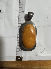 Vintage Sterling Silver Butterscotch Amber Cabochon Pendant 30g