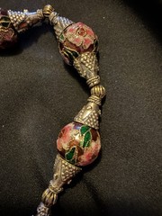 Vintage Long Cloisonné Necklace Copper Based & Wire Pewter Binding 925 Clasp