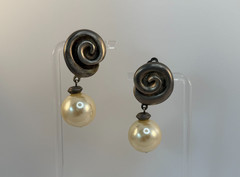 Vintage Ann Taylor Mega Faux Pearl Silver Swirl Chunky Statement Post Earrings