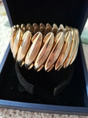 Vintage Beautiful BERGERE Signed Wide Goldtone Expansion Bracelet