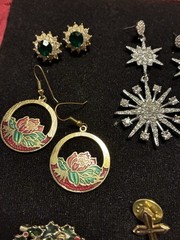 Jewelry Lot Various Costume Jewelry 19pc Total Ear Rings, Brooches And Rings