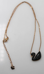 Rose Gold tone Stainless Steel Black stones Swan Pendant Necklace 16-18″