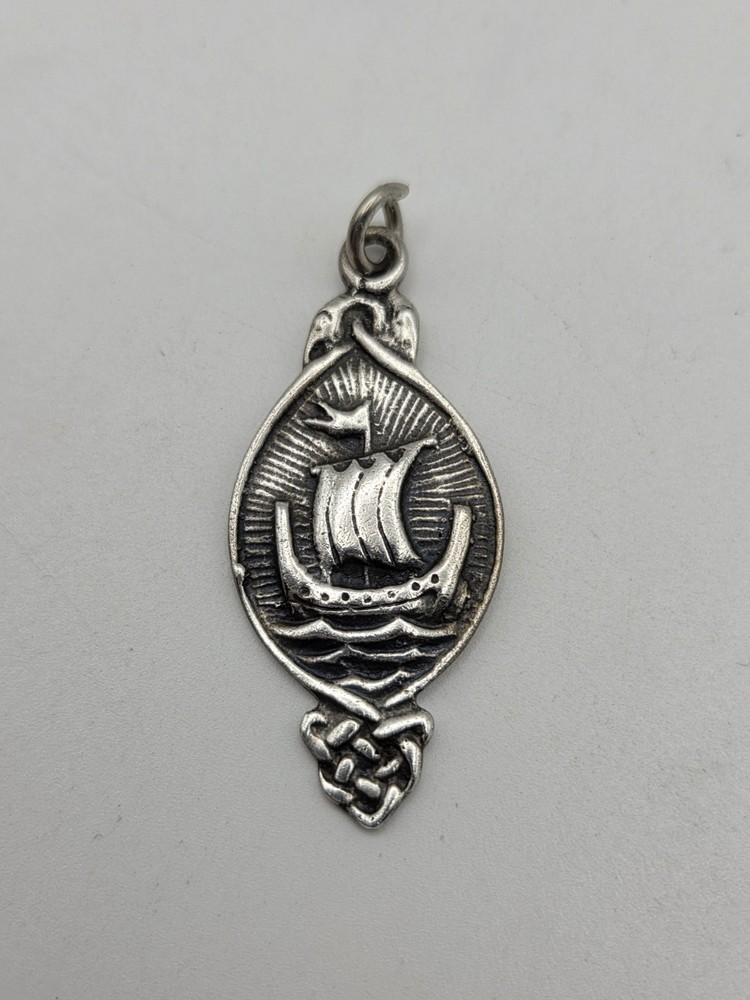 925 Vintage Sterling Silver Viking Ship Charm Or Pendant