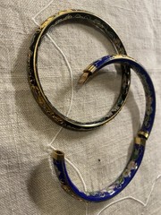 Vintage Cloisonné Floral Enamel Bangle Bracelets Navy/Green/Gold/Pink
