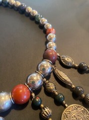 VTG OLD NATURAL STONE SILVER TONE BEAD NECKLACE NATIVE AMERICAN DROP PENDANT