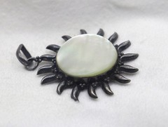 Real Mother Of Pearl White/Colorless Gem Sun Vintage 925 Silver 2.5 Inch Pendant