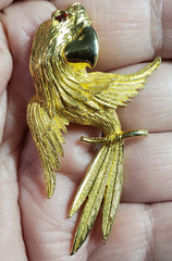 Lind-Gal LG Gold Tone Red Eyed Parrot Parakeet Pin Brooch Bird Vintage Jewelry