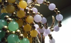 Set of 3 Icy Jade Jadeite Bead Necklaces Green Lavender Yellow Gold Tone Plate?