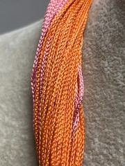 Vintage Cadoro Gold Tone Rings On Pink Orange Embroidery Floss Necklace 15”