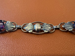 Vtg Antique Gold on Sterling Silver Bracelet w/ Faceted Purple Glass or Stones