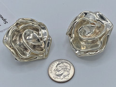 VTG 925 Sterling Silver Rose Statement Clip On Earrings 1.25″ Diameter NOS 23.2g