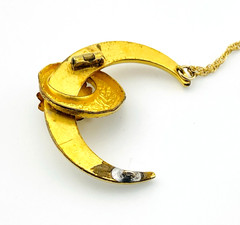 Antique Victorian Crescent Moon Brooch Pendant Glass Gold Filled Necklace