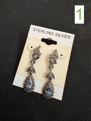 Vintage Art Deco Sterling Silver 925 Dangle Earrings (Marcasite and Faux Pearl)