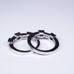 1990’s 18K White Gold-Plated Pink and Blue square stone 2 ring stack